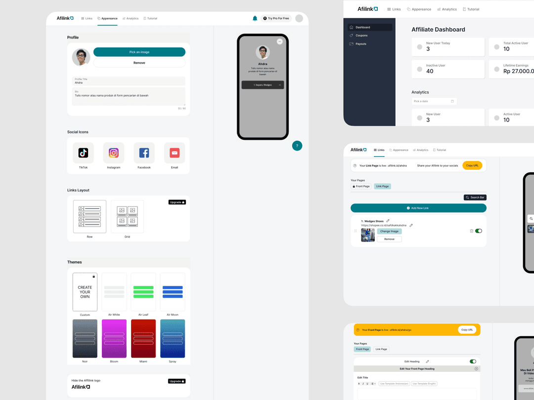 “Link In Bio” Microsite For Marketplace Affiliators - Afilink